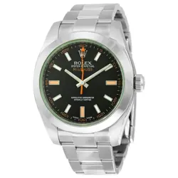 ROLEX MILGAUSS BLACK DIAL DOMED BEZEL GREEN CRYSTAL OYSTER BRACELET UNISEX