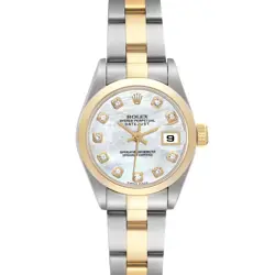 ROLEX DATEJUST STEEL YELLOW GOLD MOP DIAMOND DIAL LADIES WATCH 79163 BOX PAPERS