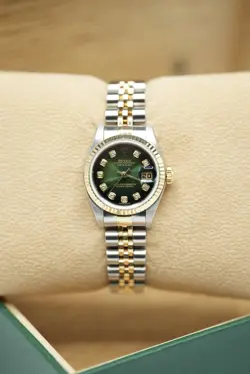 STEEL & GOLD ROLEX LADIES DATEJUST 26MM 79173 CUSTOM GREEN VIGNETTE DIAMOND DIAL