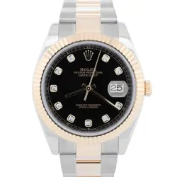 PAPERS ROLEX DATEJUST 41MM BLACK DIAMOND TWO-TONE GOLD OYSTER WATCH 126333 BOX
