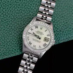 ROLEX DATEJUST LADIES STAINLESS STEEL WHITE MOTHER OF PEARL DIAMOND 0.90 WATCH