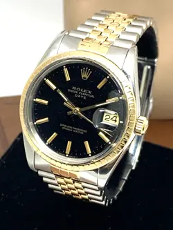 ROLEX MENS WATCH OYSTER PERPETUAL DATE 15223 BLACK DIAL VINTAGE 1991 2-TONE 34MM