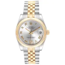 ROLEX MIDSIZE 31MM DATEJUST 18K GOLD / STEEL WATCH WITH SILVER VI DIAMOND DIAL.