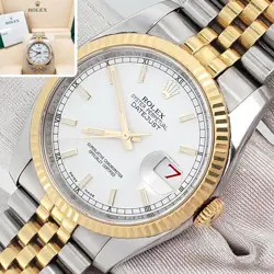 ROLEX DATEJUST 36MM 116233 WHITE INDEX 2-TONE GOLD/STEEL JUBILEE  BOX PAPERS