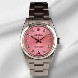 ROLEX OYSTER PERPETUAL 31MM STAINLESS STEEL PINK DIAL WATCH 67480