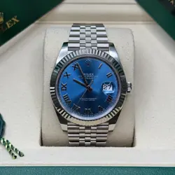 ROLEX DATEJUST 41 AZZURRO BLUE ROMAN STAINLESS STEEL FLUTED JUBILEE BRACELET