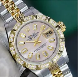 ROLEX DATEJUST LADIES TWO-TONE PINK MOTHER OF PEARL BAGUETTE DIAMOND WATCH 26MM