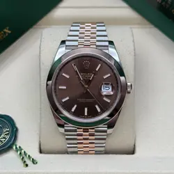 ROLEX DATEJUST 41 NEW 2025 CHOCOLATE INDEX TWO TONE EVEROSE GOLD SMOOTH OYSTER