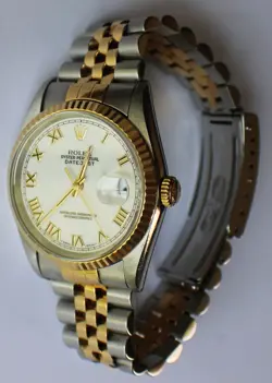 ROLEX DATEJUST 36MM MEN'S WATCH 16233 JUBILEE 18K GOLD STEEL FLUTED W/ BOX PAPER