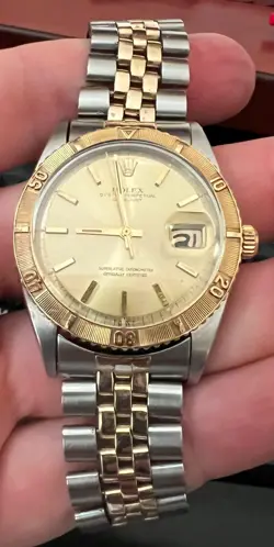 ROLEX VINTAGE OYSTER THUNDERBIRD TURN-O-GRAPH 1625 36MM GOLD DIAL DATEJUST