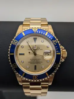 ROLEX 18K GOLD 40MM SUBMARINER 16618 VINTAGE SERTI DIAL DIVER'S WATCH