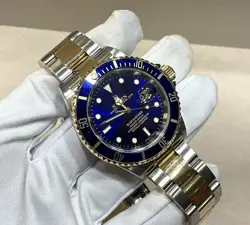 ROLEX SUBMARINER 40MM 18K / SS OYSTER BLUE DIAL NO HOLES GOLD BUCKLE WATCH 16613
