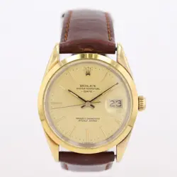 ROLEX DATE OYSTER PERPETUAL CHAMPAGNE DIAL GOLD PLATED AUTOMATIC MEN'S WATCH