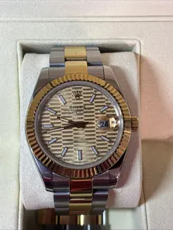 ROLEX MEN'S DATEJUST 41MM WATCH 18K GOLD STEEL, GOLDEN FLUTED JUBILEE DIAL