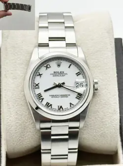 ROLEX MIDSIZE DATEJUST 68240 WHITE ROMAN DIAL STAINLESS STEEL 31MM