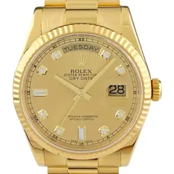 ROLEX DAY-DATE 8P DIAMOND POINT 2P BAGUETTE 118238A YG AUTOMATIC MEN'S #BS002