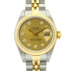 ROLEX DATEJUST 10P DIAMOND P-SERIES K18YG SS LADIES GOLD CH/NP 79173G #MM056