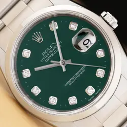 ROLEX MENS DATEJUST 16200 GREEN DIAMOND DIAL STAINLESS STEEL OYSTER WATCH