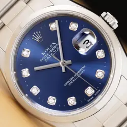 ROLEX MENS DATEJUST 16200 BLUE DIAMOND DIAL STAINLESS STEEL WATCH W/ OYSTER BAND