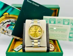 ROLEX DATEJUST 16203 CHAMPAGNE DIAMOND DIAL 18K YELLOW GOLD STEEL BOX PAPER 2001