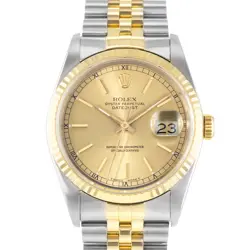 ROLEX DATEJUST 36 16233 CHAMPAGNE INDEX STEEL GOLD FLUTED JUBILEE MENS WATCH