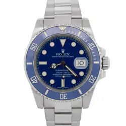 PAPERS ROLEX SUBMARINER 40MM 18K WHITE GOLD SMURF BLUE CERAMIC WATCH 116619 BOX