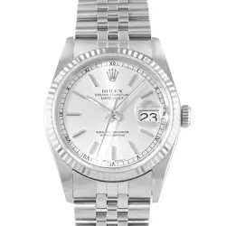 ROLEX DATEJUST 36 16234 SILVER INDEX STEEL WHITE GOLD JUBILEE MENS WATCH 1987