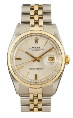 ROLEX DATEJUST MEN’S 1601 GOLD AND SILVER JUBILEE BRACELET WITH GOLD BEZEL