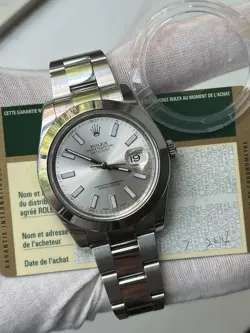 ROLEX DATEJUST 116300 SILVER OYSTER BRACELET WITH SILVER BEZEL W/ CARD 2014
