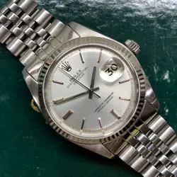 ROLEX DATEJUST 1601 STEEL FLUTED BEZEL SILVER DIAL JUBILEE AUTOMATIC WATCH