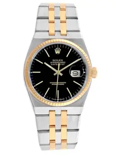 ROLEX 36MM OYSTER QUARTZ 17013 DATEJUST 18K YELLOW GOLD BLACK DIAL
