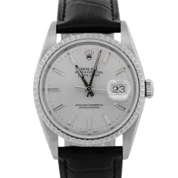 PAPERS ROLEX DATEJUST IBM SILVER 36MM STAINLESS STEEL AUTOMATIC WATCH 16220 BOX