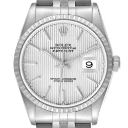 ROLEX DATEJUST TAPESTRY DIAL ENGINE TURNED BEZEL STEEL MENS WATCH 16220