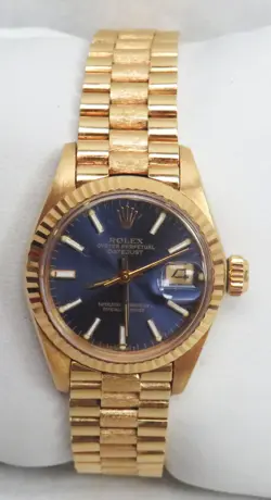 ROLEX 18K YELLOW GOLD 31 LADIES PRESIDENT BLUE DIAL RARE D'AGOSTO BRACELET #6917