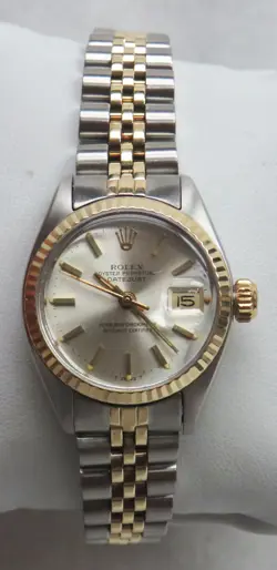ROLEX GOLD & SS TWO-TONED LADIES OYSTER DATE JUBILEE SILVER DIAL WATCH REF#6917