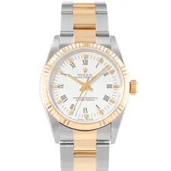 ROLEX OYSTER PERPETUAL 31 67513 WHITE ROMAN STEEL GOLD OYSTER LADIES WATCH