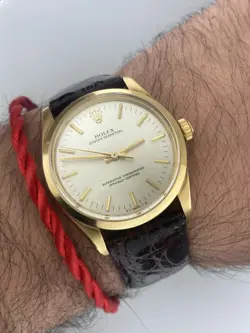 ROLEX 34MM OYSTER PERPETUAL 1002 VINTAGE 14K YELLOW GOLD SILVER DIAL