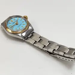 Rolex Oyster Perpetual Ladies 26mm Blue Turquoise Two Tone Watch 6804 Circa 1971
