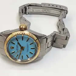 Rolex Oyster Perpetual Ladies 26mm Blue Turquoise Two Tone Watch 6804 Circa 1971