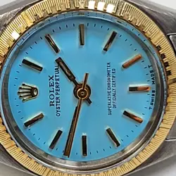 Rolex Oyster Perpetual Ladies 26mm Blue Turquoise Two Tone Watch 6804 Circa 1971