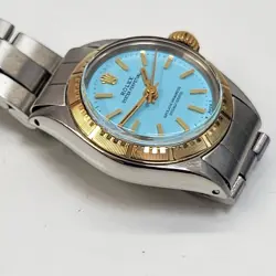 Rolex Oyster Perpetual Ladies 26mm Blue Turquoise Two Tone Watch 6804 Circa 1971