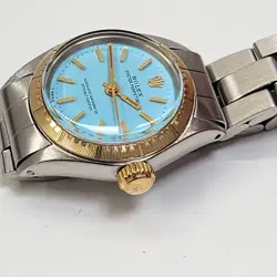 Rolex Oyster Perpetual Ladies 26mm Blue Turquoise Two Tone Watch 6804 Circa 1971