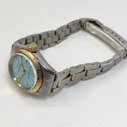 Rolex Oyster Perpetual Ladies 26mm Blue Turquoise Two Tone Watch 6804 Circa 1971