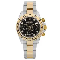 ROLEX DAYTONA 40MM 18K YELLOW GOLD STEEL DIAMOND BLACK DIAL MENS WATCH 116503