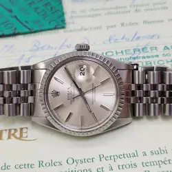 W/PAPERS 1981 ROLEX DATEJUST 36 MM STEEL JUBILEE AUTOMATIC SILVER WATCH 16030