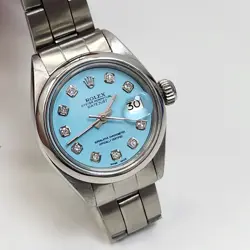 ROLEX LADIES DATEJUST 26 MM BLUE TURQUOISE DIAMOND DIAL STEEL WATCH 6916 1978