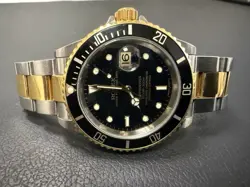 ROLEX SUBMARINER MENS 18K YELLOW GOLD STAINLESS STEEL WATCH BLACK SUB DATE