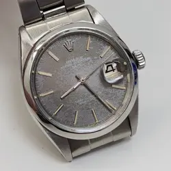 ROLEX DATE 34 MM STEEL GREY FADED DIAL OYSTER AUTOMATIC WATCH 1500 CIRCA 1969