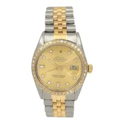 ROLEX 36MM DATEJUST 18K GOLD / STEEL WATCH WITH DIAMOND DIAL AND DIAMOND BEZEL.