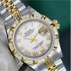 ROLEX DATEJUST LADIES TWO-TONE GOLD & STEEL ROMAN WHITE MOTHER OF PEARL WATCH